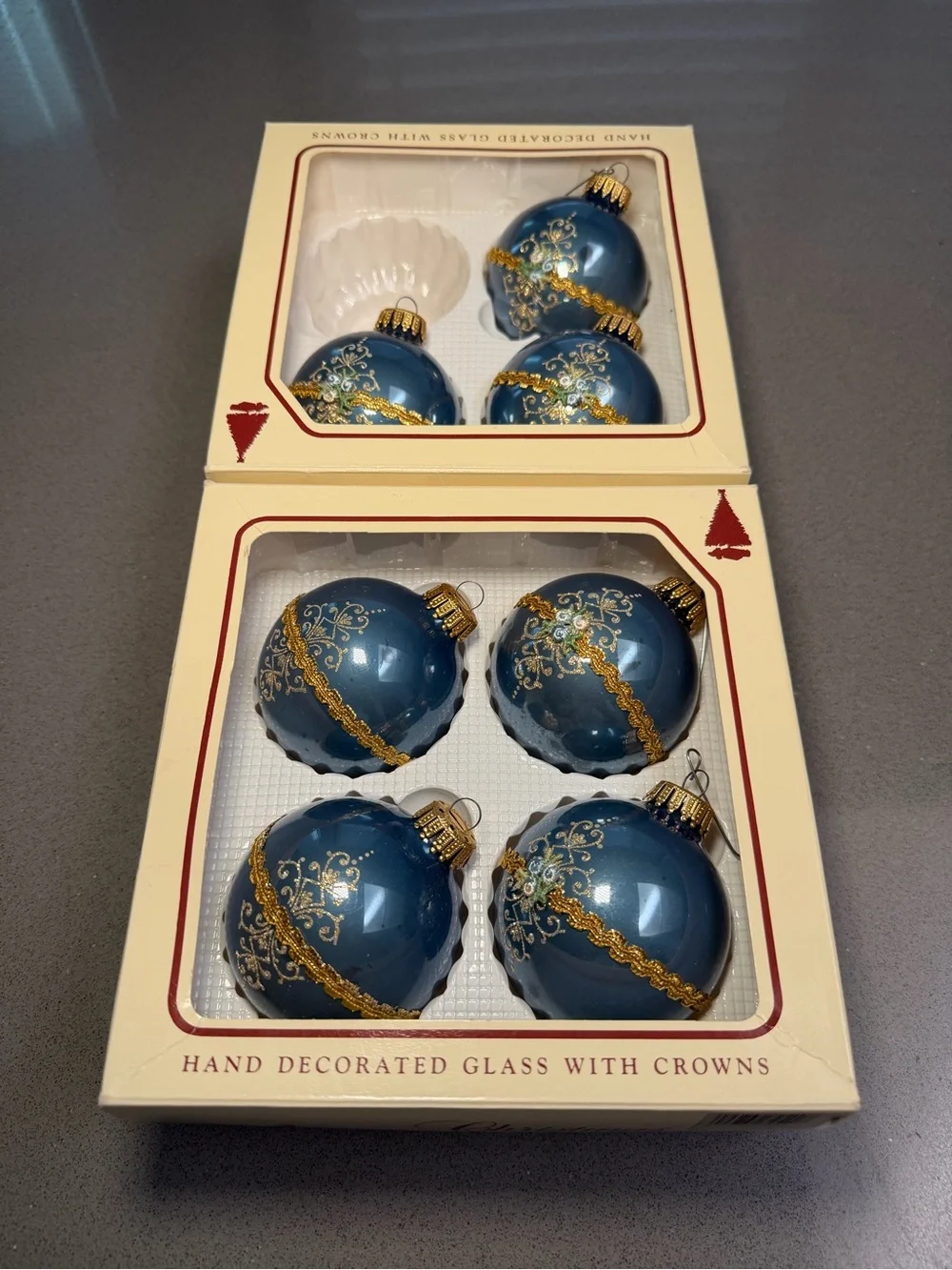 Hand-Decorated Blue Glass Holiday Ornaments - Set of 8